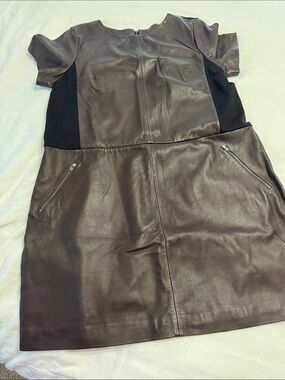 Halogen Brown Leather Short Sleeve Mini Dress